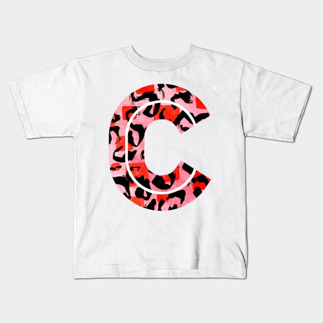 Abstract Letter C Watercolour Leopard Print Alphabet Red Kids T-Shirt by Squeeb Creative